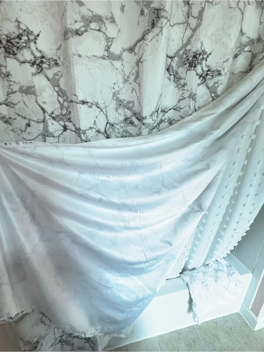 MARBLE White and Gray Marble-Print Shower Curtain